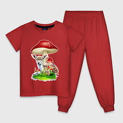 Пижама хлопковая детская Олень под мухомором, цвет: красный