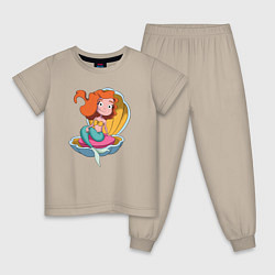 Пижама хлопковая детская Русалочка и морская раковина, цвет: миндальный