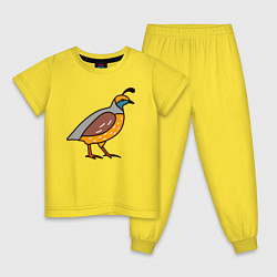 Пижама хлопковая детская Птица перепел, цвет: желтый