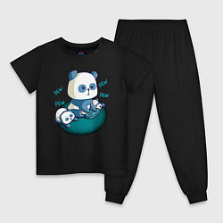 Пижама хлопковая детская Панда геймер с малышами, цвет: черный
