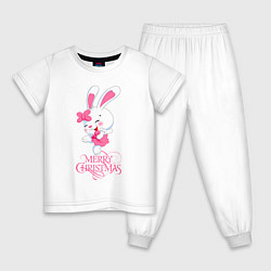 Пижама хлопковая детская Cute bunny, merry Christmas, цвет: белый