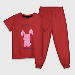 Пижама хлопковая детская Год розового кролика, цвет: красный