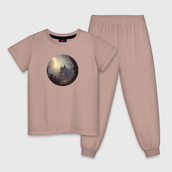 Пижама хлопковая детская Жуткий дом и полная луна, цвет: пыльно-розовый