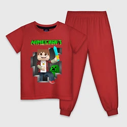 Пижама хлопковая детская Майнкрафт криппер, цвет: красный