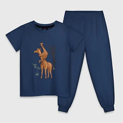 Пижама хлопковая детская Жирафы и паук, цвет: тёмно-синий