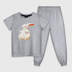 Пижама хлопковая детская Объемный белый заяц, цвет: меланж