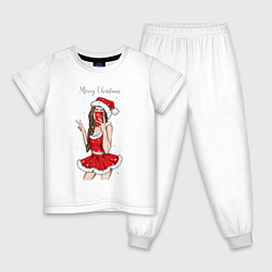 Пижама хлопковая детская Снегурочка селфи, цвет: белый