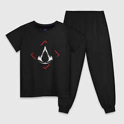 Пижама хлопковая детская Символ Assassins Creed в красном ромбе, цвет: черный