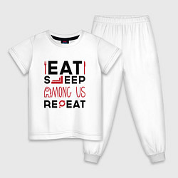 Пижама хлопковая детская Надпись: eat sleep Among Us repeat, цвет: белый