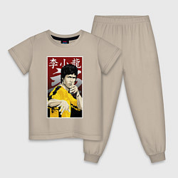 Пижама хлопковая детская Дракон Брюс Ли, цвет: миндальный