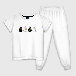 Пижама хлопковая детская Коты в гирлянде, цвет: белый