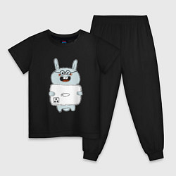 Пижама хлопковая детская Кролик с модным телефоном, цвет: черный