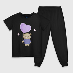Пижама хлопковая детская Милый медвежонок с шариком и бабочками, цвет: черный