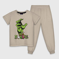 Пижама хлопковая детская Zombie green hand, цвет: миндальный
