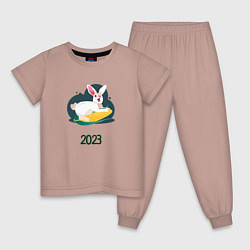 Пижама хлопковая детская Кролик 2023, цвет: пыльно-розовый