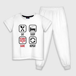 Пижама хлопковая детская Eat - sleep - GTA - repeat, цвет: белый