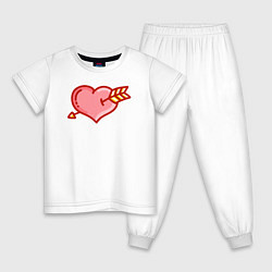 Пижама хлопковая детская Сердце и стрела, цвет: белый