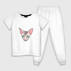 Пижама хлопковая детская Сфинкс - кот без шерсти, цвет: белый