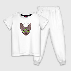 Пижама хлопковая детская Просветленный трехглазый кот, цвет: белый