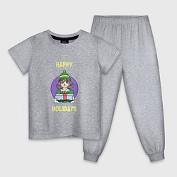 Пижама хлопковая детская Счастливых праздников, цвет: меланж
