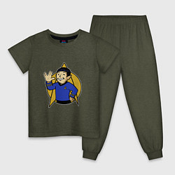 Пижама хлопковая детская Spoke - vault boy, цвет: меланж-хаки