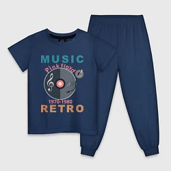 Пижама хлопковая детская Музыка пинк флойд - ретро, цвет: тёмно-синий