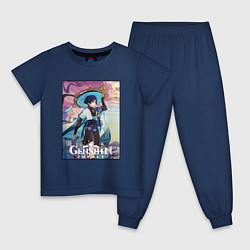 Пижама хлопковая детская Скарамучча странник, цвет: тёмно-синий