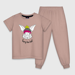 Пижама хлопковая детская Кролик Happy New Year, цвет: пыльно-розовый