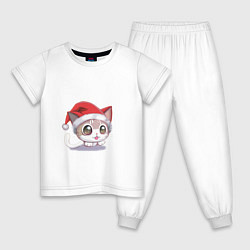 Пижама хлопковая детская Новогодний Аниме-Кот, цвет: белый