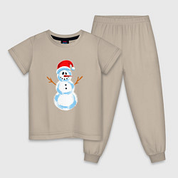 Пижама хлопковая детская Мультяшный новогодний снеговик, цвет: миндальный