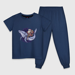 Пижама хлопковая детская Санта и кит, цвет: тёмно-синий