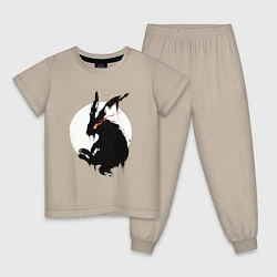 Пижама хлопковая детская Черный кролик 2023, цвет: миндальный