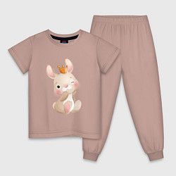 Пижама хлопковая детская Милый зайка с короной, цвет: пыльно-розовый