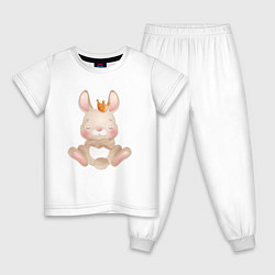 Пижама хлопковая детская Милый зайчик с короной, цвет: белый