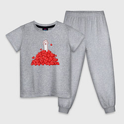 Пижама хлопковая детская Куча сердечек, цвет: меланж