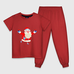 Пижама хлопковая детская Дед Мороз на роликах, цвет: красный