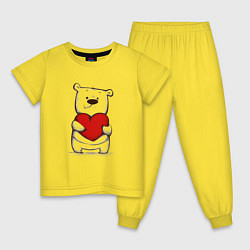 Пижама хлопковая детская Милый мишка с сердцем, цвет: желтый