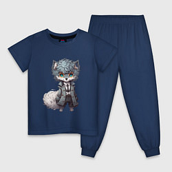 Пижама хлопковая детская Милый серый волк, цвет: тёмно-синий