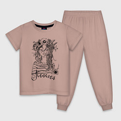 Пижама хлопковая детская Пелагея в венке из летних цветов, цвет: пыльно-розовый