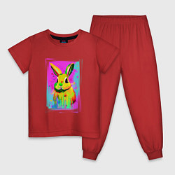 Пижама хлопковая детская Милый разноцветный зайчик, цвет: красный