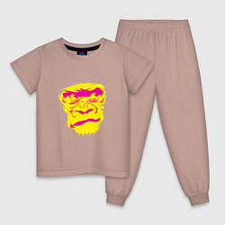 Пижама хлопковая детская Gorilla face, цвет: пыльно-розовый