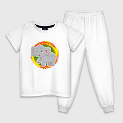 Пижама хлопковая детская Милый мультяшный слоник, цвет: белый
