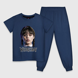 Пижама хлопковая детская Уэнсдэй портрет, цвет: тёмно-синий