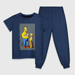 Пижама хлопковая детская Homer Simpson and cats - нейросеть арт, цвет: тёмно-синий