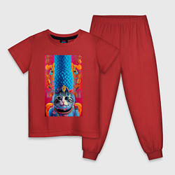 Пижама хлопковая детская Кошка по имени Мардж - нейросеть - art, цвет: красный