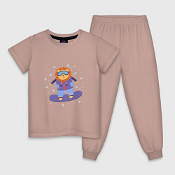 Пижама хлопковая детская Лев-сноубордист, цвет: пыльно-розовый