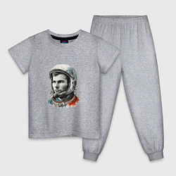 Пижама хлопковая детская Юрий Гагарин в современном стиле, цвет: меланж