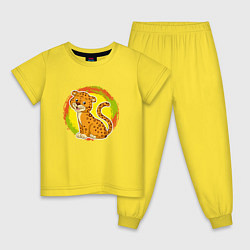 Пижама хлопковая детская Мультяшный ягуар, цвет: желтый