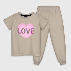 Пижама хлопковая детская Сердце для влюбленных, цвет: миндальный