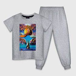 Пижама хлопковая детская Скала желаний - нейросеть - сюрреализм, цвет: меланж